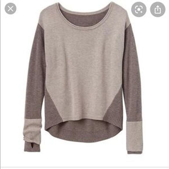 Athleta Small Merino Wool Frisco Sweater Boat Neck Colorblock Cream Brown - Picture 12 of 13